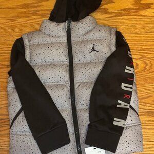 NWT Joran Big Boys Layered-Look Hooded Jacket Gray Black Boys 4 US